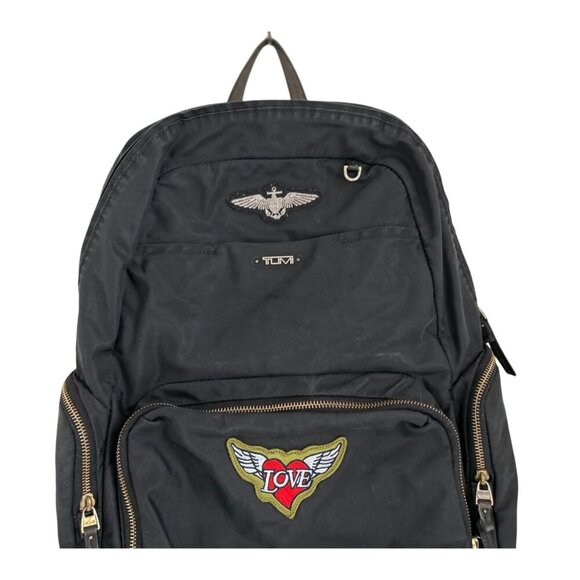 Tumi Black Backpack With Love Patch Wing Embroidery Zippered Pockets - Picture 2 of 12